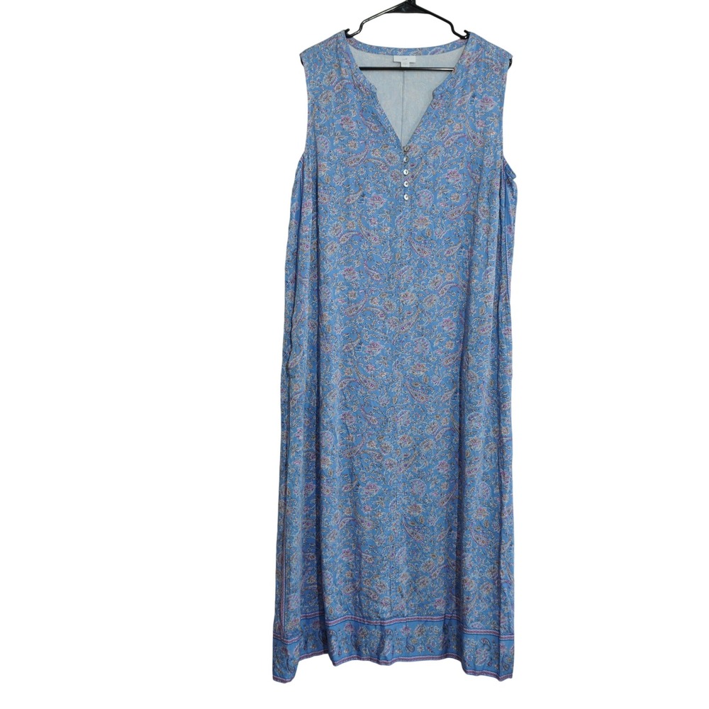 J. Jill Size XL Midi Maxi Dress Blue Paisley Floral Sleeveless Feminine Casual